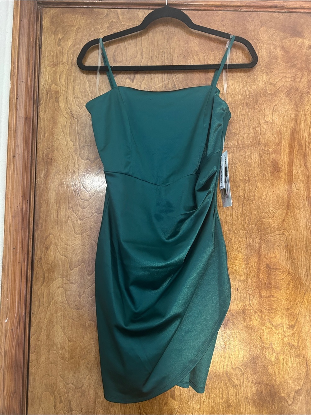 Honey and Rosie Teal Satin Spaghetti-Strap Mini Dress